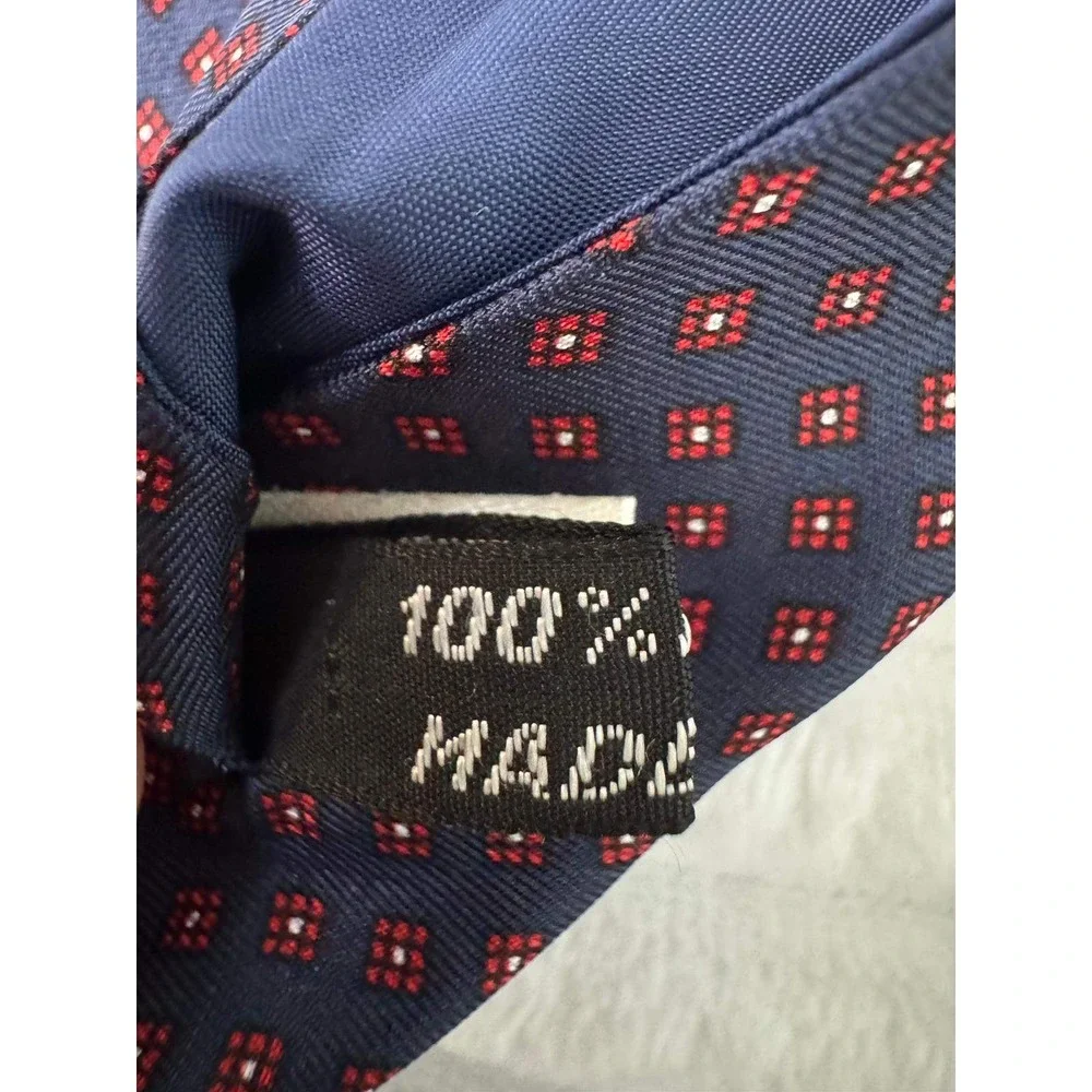 Vittorio Rex Italy Mens Silk Tie Navy Blue Red Geometric Diamond Pattern